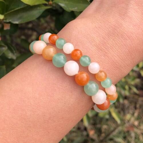 Natural Red Green Pink Aventurine Bracelet Round Bead Spring Colors Crystal Healing Stone Women Jewelry Gift