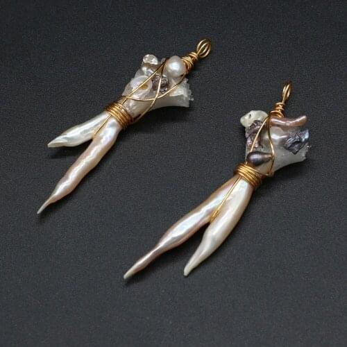 Natural Freshwater Pearls Pendant Reiki Heal Gold Color Wire Wrap Pearl for Necklace Earrings Jewelry Making DIY Gift