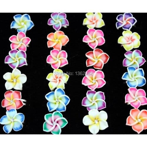 Wholesale lot 50pcs Womens Jewelry Fimo Flower Rings Adjustable Crystal Polymer Clay Rings Party Gift MR121