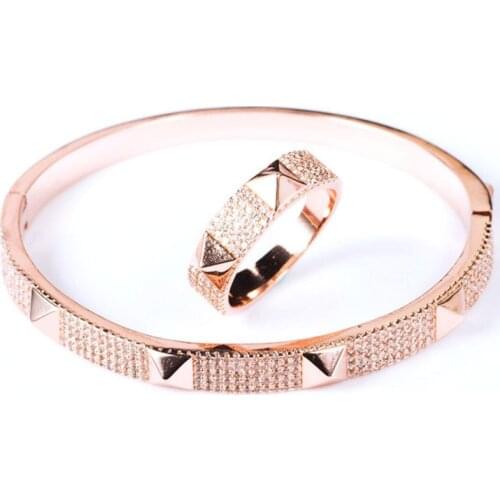 Full Rhinestone CZ Rivet Creative Opening Bangle Ring For Women Gifts