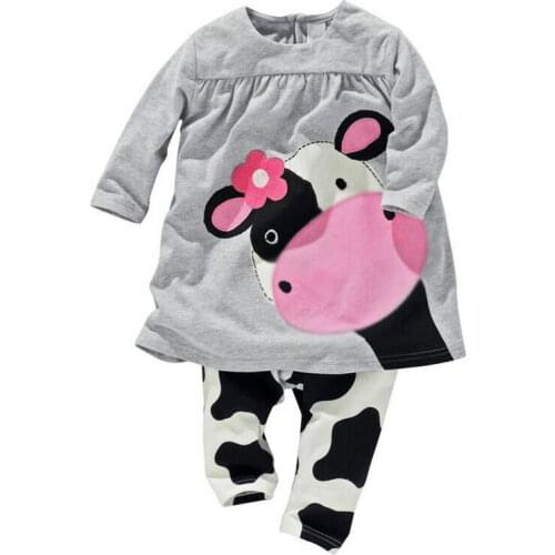 UNIKIDS 2016 autumn hot sale baby girl clothes casual long-sleeved T-shirt+Pants suit Tracksuit cow suit kids clothing set