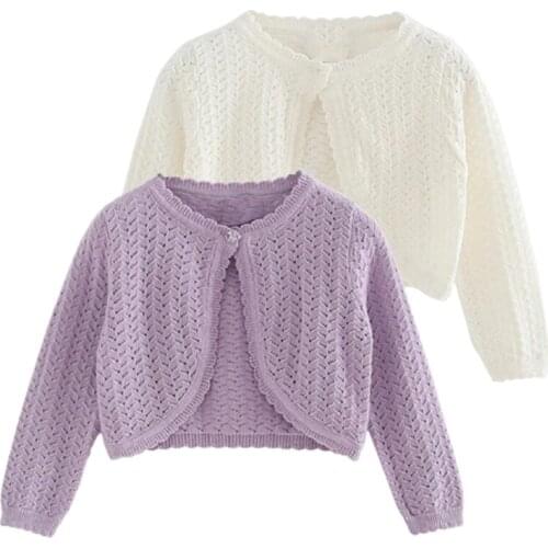 Girls Autumn Knit Cardigan Cotton Bolero Baby Child Sweater Shawl Cardigan Casual Solid Knit Long Sleeve Jacket Shrug Sweaters