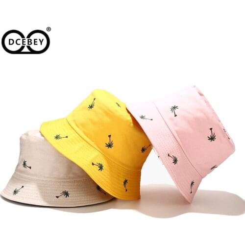 DCEBEY Trend Double sided New Coconut Tree & Maple Leaf Print Bucket For Woman Man Sun UV Proof Seaside Beach Outdoor Panama Hat