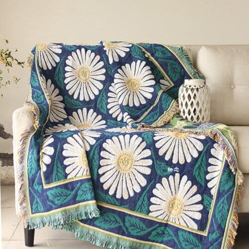 Pastoral Blooming Daisy Knitted Sofa Towel Blankets Cover Blanket Living Room Bedroom Rug Soft Carpet Bedspread Tablecloth