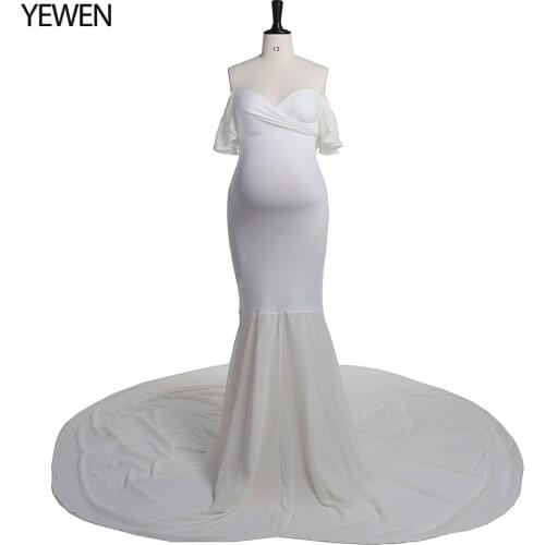 Stretchy Fabric Maternity Photography Dress Gowns 2021 Off Shoulder Short Sleeves Maternity Outfits for Photoshoot YEWEN