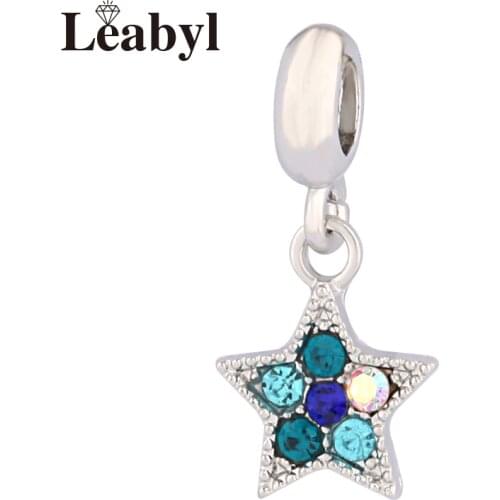 Leabyl Blue Crystal Pentagram Pendant Charm fit Bracelets & Bangles Mix Style Tibetan Silver Five Star Bead for DIY Necklace