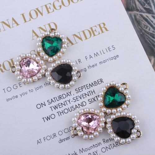 6pcs/ OL Style Studded With Pearl Love Drill Charms Metal Pendants Heart Gems DIY Earring Jewelry Accessories Handmade YZ261