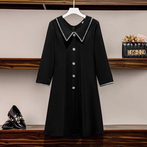 Plus Size Women spring Autumn Knitted sweater Dress polka 3/4 Sleeve Round Colar Vintage High Waist A-line knitting Dresses
