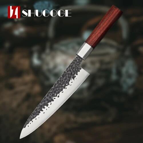 SHUOOGE 8 Inch Handmade Chef Knife Japanese Kiritsuke Kitchen Knives Stainless Steel Slicing Tools Wood Handle Kitchen Tools