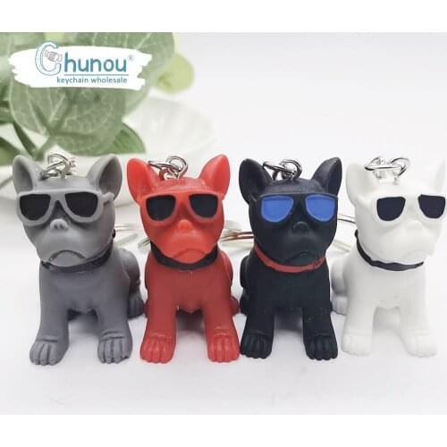 Punk Bulldog Keychain Sunglasses Cool Dog Anime Key chain Ladies Bag Ornament Small Pendant Friends Car Small Gift Keychain