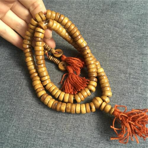Old Ancient Tibet Hand Carved Yak Bone Buddha Beads Necklace Pendant Bracelet