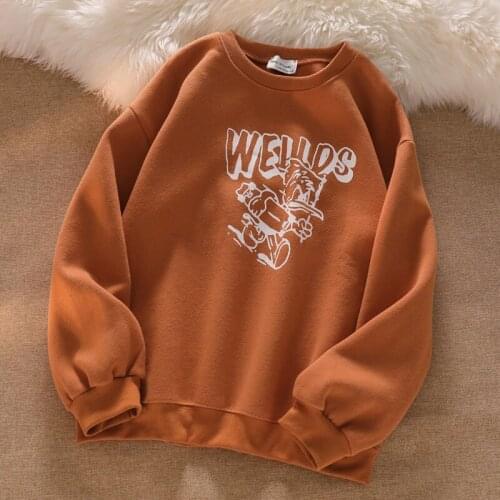 Autumn new lazy cartoon printed sweater womens tide ins plus velvet niche loose casual chic sweater autumn and winter 2021