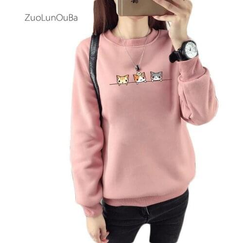 ZuoLunOuBa 2018 Kawaii Harajuku Women Hoodies Cat Sweatshirt Female Winter Warm Fleece Korean Sweatshirt Long Sleeve Jumpers