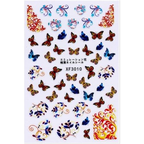 FWC 1 Sheet 3D XF Very Thin Back Glue Nail Stickers Coconut Tree/Butterfly/Umbrella/Bow/Maple Leaf Mixed Designs Nail Art Decals