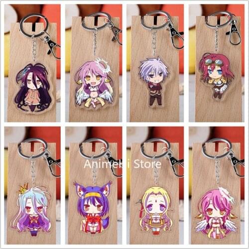 20 pcs/lot NO GAME NO LIFE Acrylic Keychain Toy Figure Sora Shiro Bag Pendant Key Ring Gifts
