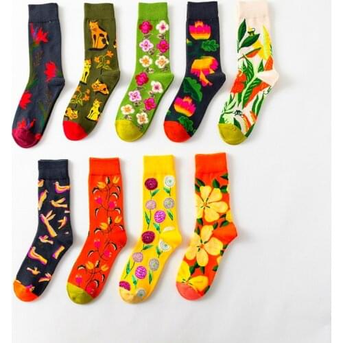 2018 Cotton Cute Print Socks Women Animal Cat Bird Flower Plants Meias Happy Colorful Funny Socks Womens Girl Multicolor Sock