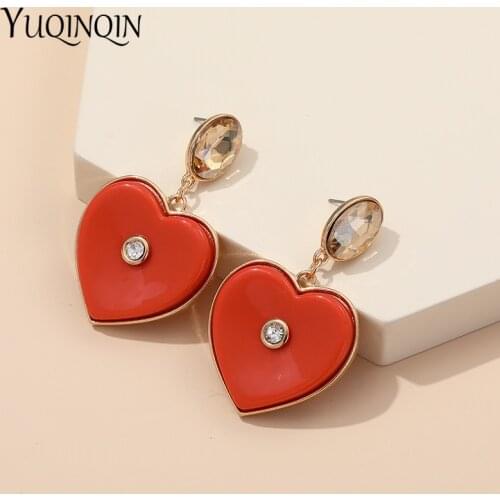 2021 New Acrylic Heart Drop Earrings for Women Statement Resin Big Cute Dangle Earings For Girls Korean Crystal Fashion Jewelry