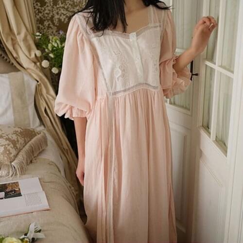 3 Colors.Womens Princess Dress Long Sleeve Sleepshirts.Vintage Embroidered Nightgown.Ladies Girls Nightdress Home Sleepwear