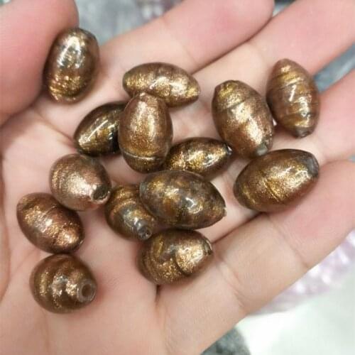 30pcs golden foil lampwork glass beads rice shape 18x10mm for fashion accessories bracelets jewelry findings diy jewelry parts