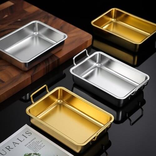 304 Square Plate Stainless Steel Fried Chicken Plate Creative Snack Plate with Ears Candy Dessert Dried Fruit Plate Metal Tray