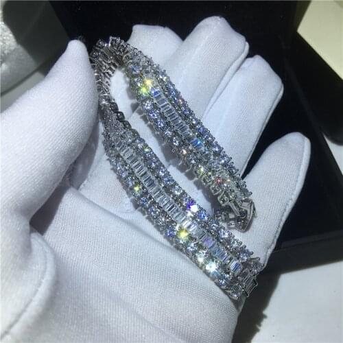 Luxury Trendy AAAAA cz stone Bracelet Bangle White Gold Filled Bijou Party Wedding Bracelets For Women men Engagement Jewelry