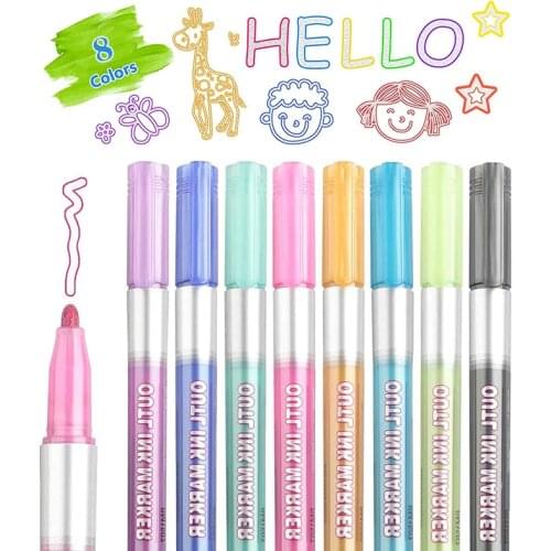 Double-Line Outline Metallic Marker Set 8 Colors Children Scrapbooking Metal Glitter Pens for Art Drawing Painting Doodling Mang