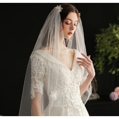 SLBRIDAL Lace Edge Wedding Veils With Comb White Bridal Veils Wedding Accessories For Bride Mariage Women