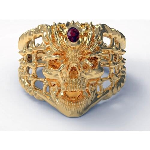 Personality Design Gold Silver Color Spider Skull Ring 2021 Korean Punk Men CZ Red Crystal Ring Trend Men Hip Hop Party Jewelry