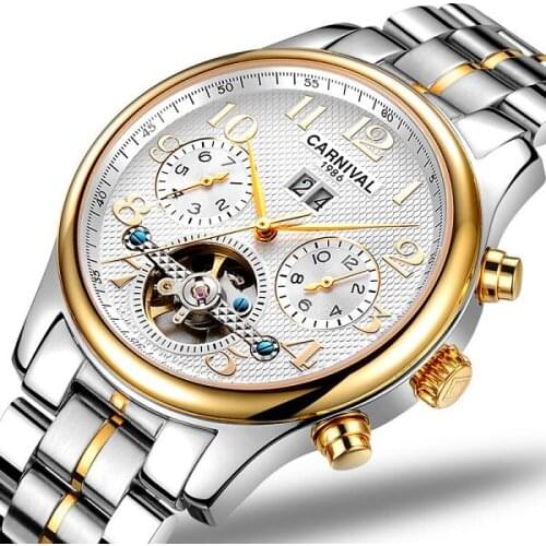 Fashion Tourbillon Mechanical Watch CARNIVAL Multi function Business Automatic Watch Men Calendar 30m Waterproof Horloges mannen