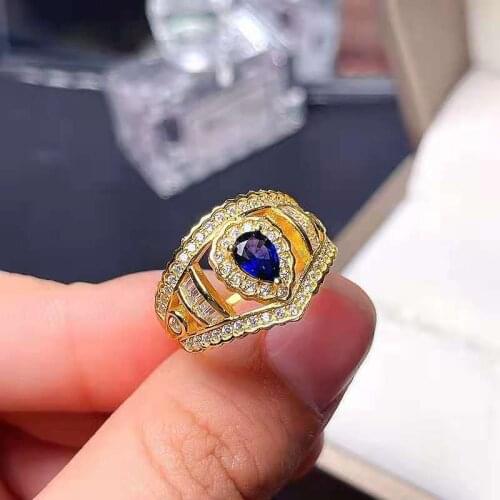 Natural Sapphire/Diopside Wide Ring Face Ring S925 Sterling Silver Fine Fashion Charm Wedding Jewelry for Women MeiBaPJFS