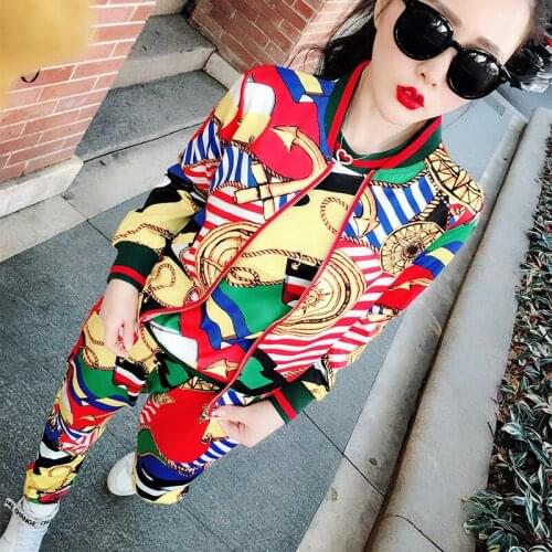 2021 Three-piece Set Women Loungewear Spring Summer Fashion Printing Tracksuit Set Stand Coats + Short Sleeve T-shirt + Trousers