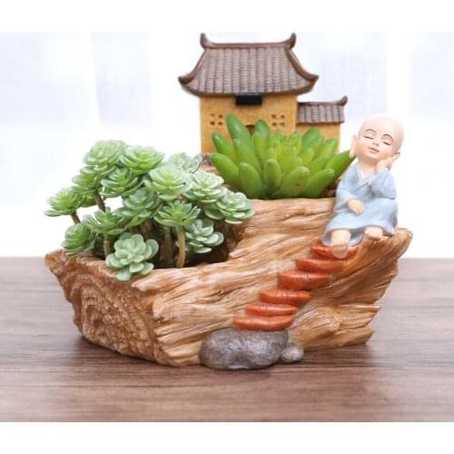 Creative little monk plant flowerpots decor desktop pots micro-landscape Zen house garden planting tray flower stand giftCL90304