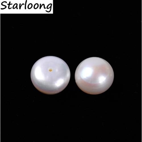 1pair/lot High quality 11-11.5mm round rondelle natural freshwater pearl beads with one hole jewelry making DIY for earrings
