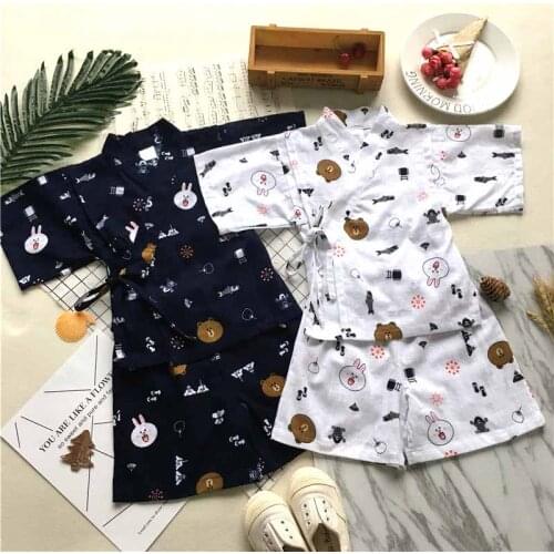 Tonytaobaby Summer New Boys' and Girls' Kimono Pajamas Casual Home Clothes Cotton Breathable Suit