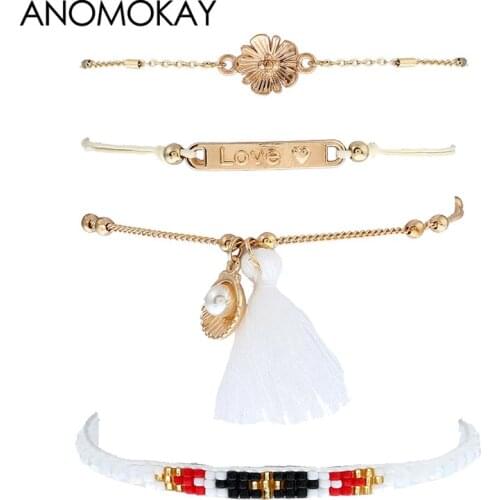 HOT Bohemia Trendy White Handmade Rope Couple Wrap Bracelet Gold Color Friendship Distance Shell Bracelet Bohe Charm Bracelet