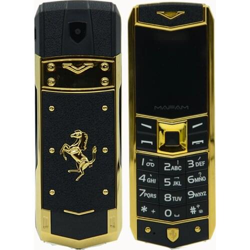 MAFAM A8 Russian Arabic Spanish French Vibration Luxury metal body car logo dual sim Mobile phone with leather case gift P234