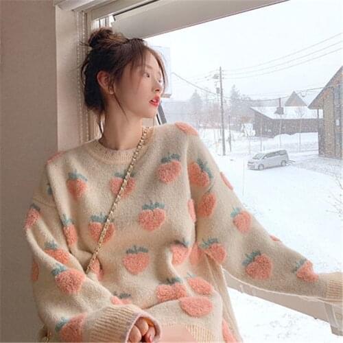 Cute Women Ulzzang Loose Fruit Sweater Female Korean Oversized Harajuku Clothing Girl Casual High Street Sweater Streetwear