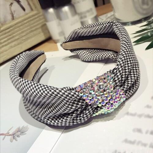 Fashion Women Plaid Headband colorful Rhinestones Accessories Bow Knotted Hairband For Female Hair Hoop Twist Headwear XL055
