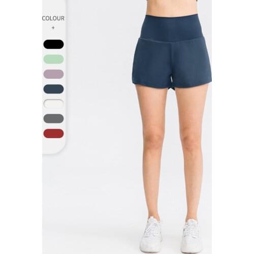 Fashion Pure Color Spring And Summer Pocket Yoga Shorts Womens Nylon Ice Fast Dry Fitness Running Loose Tennis