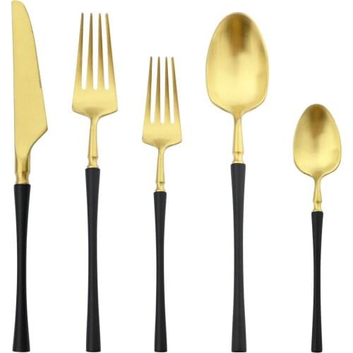 304 Stainless Steel Dinnerware Western Matte Tableware Set Black Gold Cutlery Set Dessert Fork Knives Spoon Kitchen Flatware Set