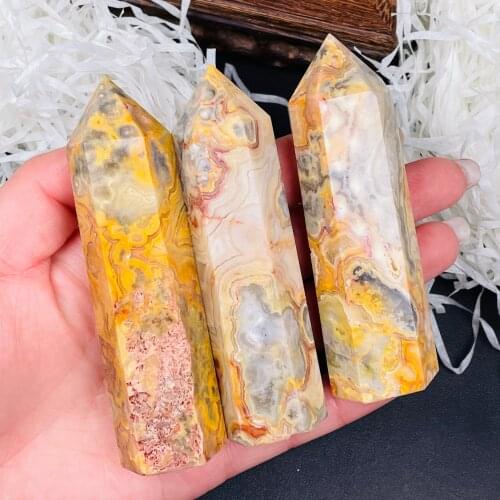 Natural Crazy Agate Quartz Crystal Point Column Polished Hexagon Home Furnishing Decoration
