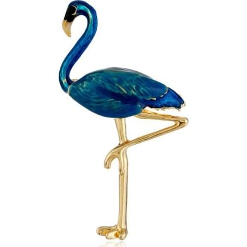New Design Flamingo Alloy Red Blue Enamel Bird Brooches Women Mens Metal Animal Brooch Pins Banquet Broche Gift Scarf Buckle