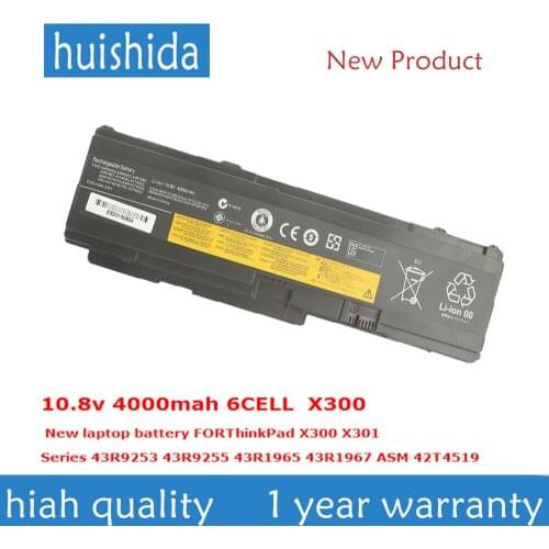 10.8 V 4000mAh X300/43R9253 New original Laptop battery for Lenovo 43R9255 43R1965 43R1967 ASM 42T4519 ThinkPad X300 X301 serie