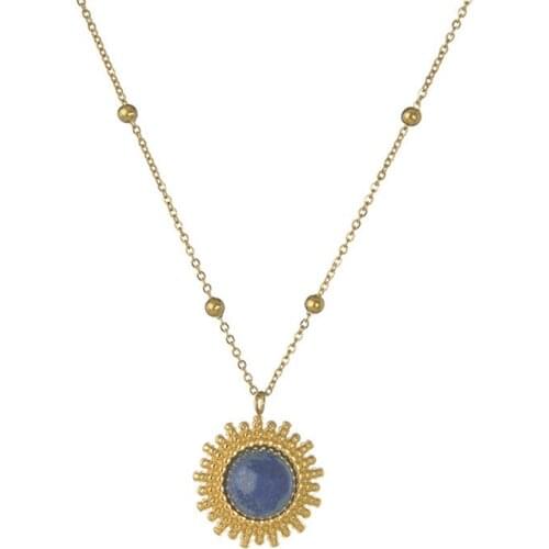 Trendy Stainless Steel Sunflower Pendant Necklace Waterproof Natural Stone Round Collar Necklace Jewelry For Women Gala Gift