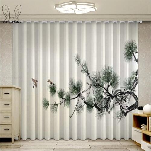 Landscape Chinese Style 3D Customized Photo Curtains Natural Drape Blackout Curtains For Living Room Door Bedroom