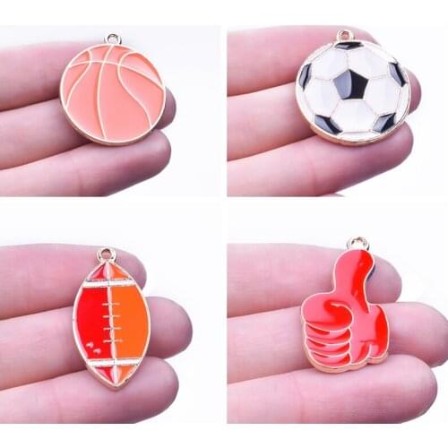 Basketball Football Pendants For Jewelry Making Supplies Golden Enamel Ball Charms Earrings Bracelets DIY Accessories 10pcs/Lot