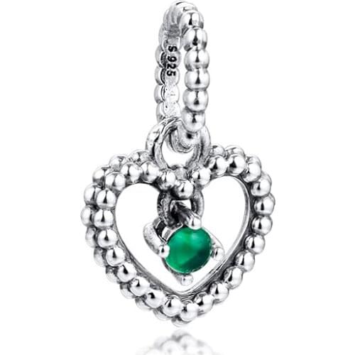 CKK Green Beaded Heart Charms 925 Original Fit Pandora Bracelet Sterling Silver Charm Beads for Jewelry Making Bead kralen