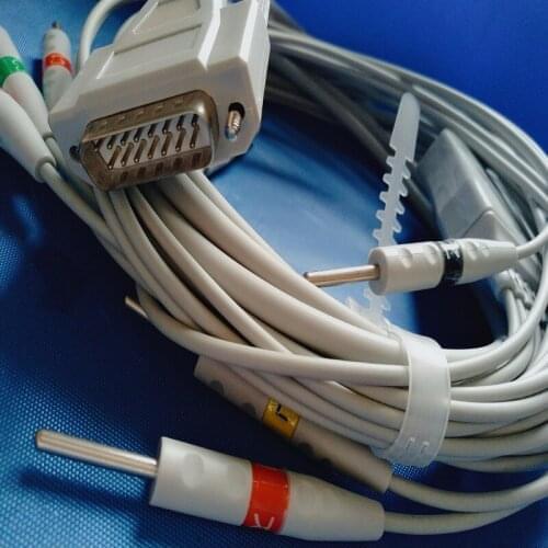 Compatible for Nihon kohden 9010/9020/9620 ECG Cable with 10 ecg leadwires ekg cable DB 15pin to Din 3.0 with 10K Resistor