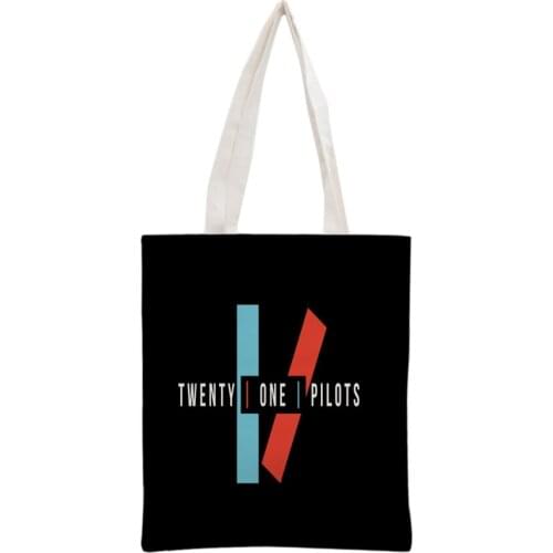 Custom Twenty One Pilots Tote Bag Reusable Handbag Shoulder Pouch Foldable Cotton Canvas Shopping Bags Customize your image