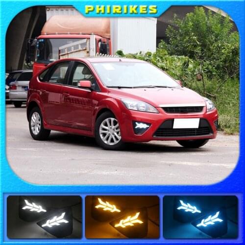 DRL LED Fog Lamp Cover With Yellow Turning Signal Functions For Ford Focus 3 MK3 2009-2012 Daytime Running Light
